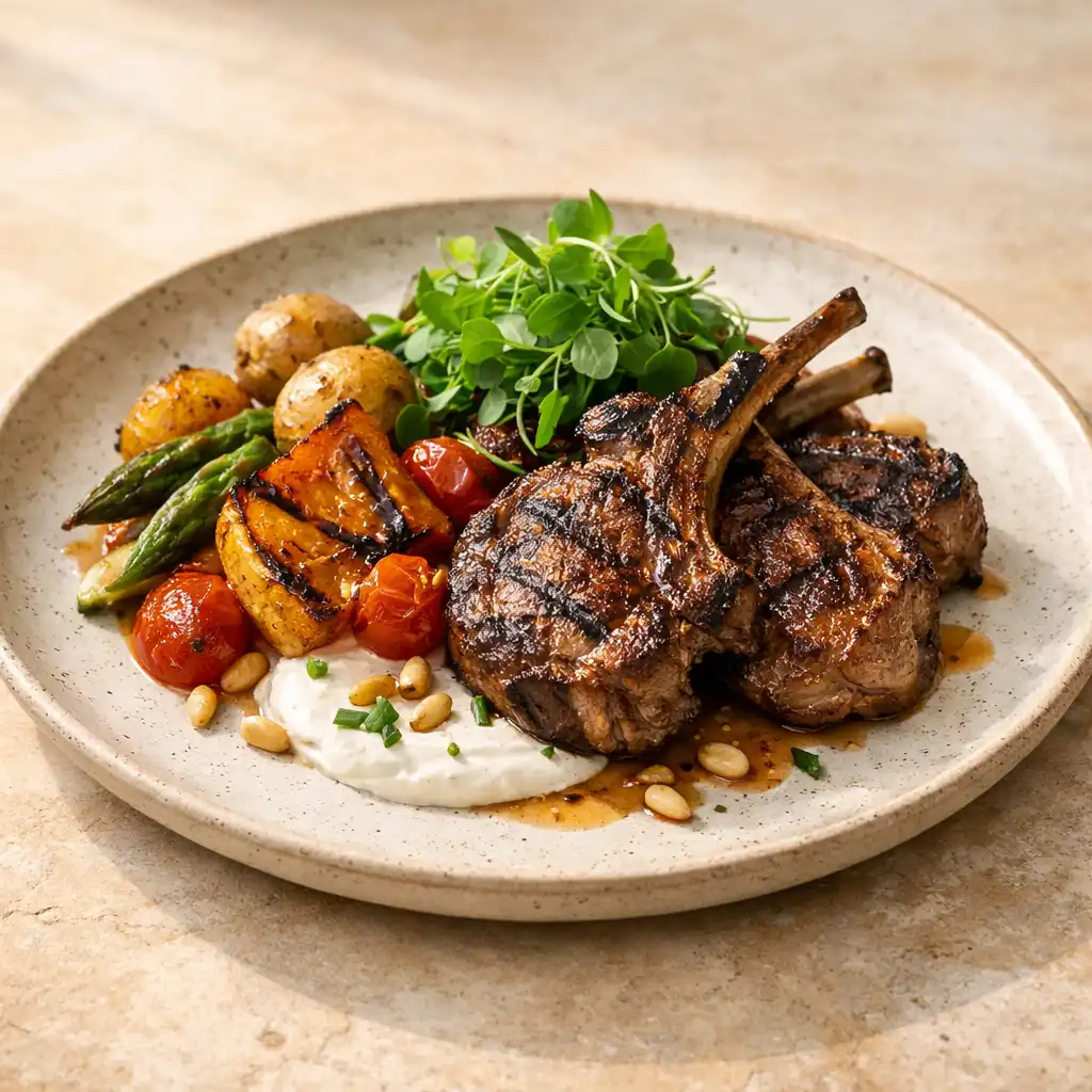 Contemporary Australian-inspired restaurant dish on a ceramic plate